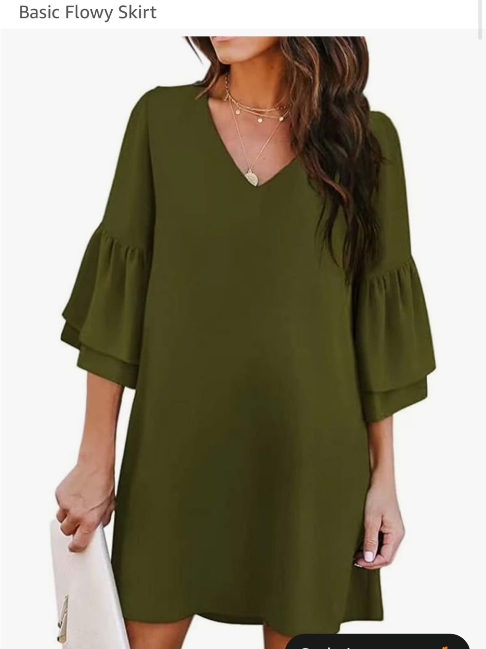 Olive Green V-Neck Ruffle Sleeve Shift Dress